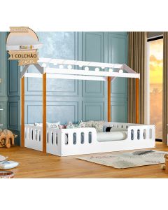 Cama Infantil Montessoriana Ágatha Casal com Led e Colchão Branco/amêndoa - Divaloto