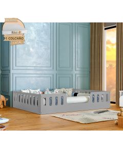 Cama Casal Infantil Montessoriana Helo com Colchão D28 Cinza