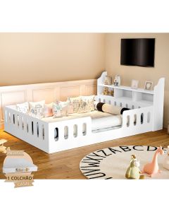 Cama Casal Design Montessoriana Helo com Nicho e Colchão D28 Branca - Divaloto Móveis