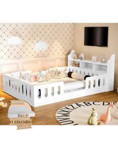 Cama Casal Design Montessoriana Helo com Nicho e Colchão Branca - Divaloto Móveis