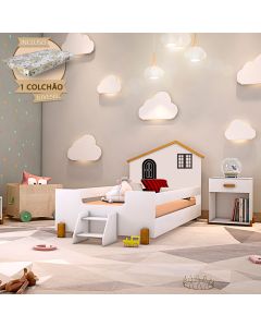 Cama Montessoriana Infantil Juvenil Belissima Preta - Branca e Mel + Colchão