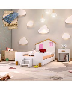 Cama Infantil Solteiro Belissima Rosa - Branca e Mel + Colchão