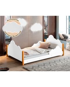 Cama de Criança Infantil Montessoriana Cristal Juvenil Branca e Amêndoa Luminária Led