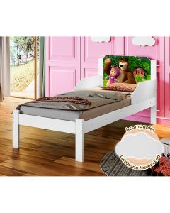 Cama de Criança Infantil Solteiro Adesivada Urso Branco Luminária Led